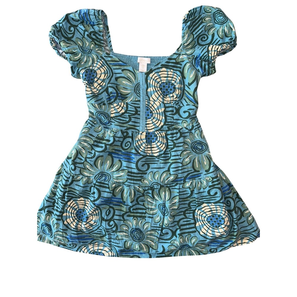 House of Harlow 1960 Blue Floral Linen Blend Puff Sleeve Mini Dress Womens Med